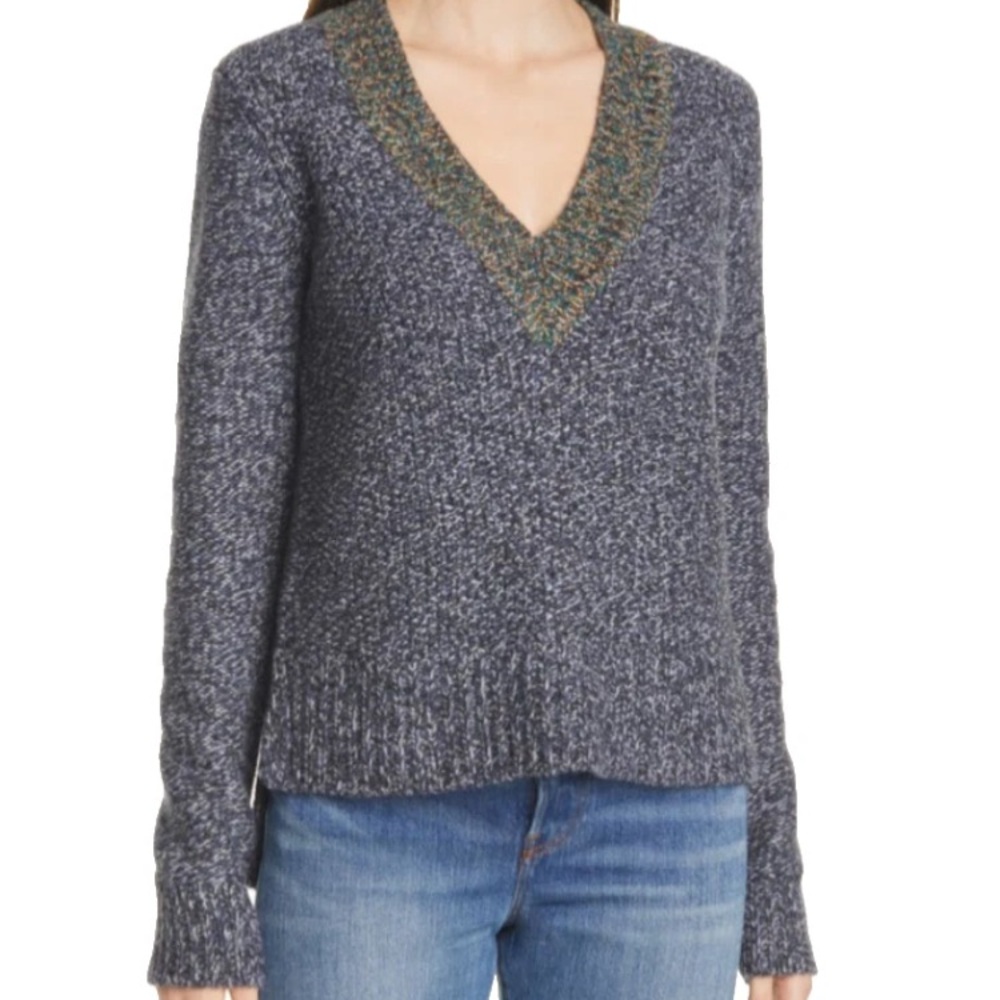 Veronica Beard Multi Navy Dharma V-Neck Pullover 2009KN5219502 Sweater Small 395